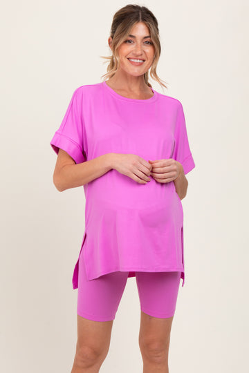 Mauve Hi-Low Short Sleeve Tee Biker Short Maternity Set