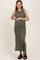 Olive Ribbed Sleeveless Side Slit Maternity Midi Dress
