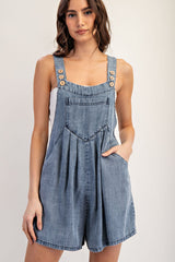 Blue Chambray Maternity Shortall Romper