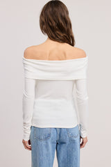 White Off Shoulder Foldover Long Sleeve Top
