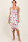 Fuchsia Floral Ruched Tulip Hem Midi Dress