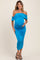 Blue Off Shoulder Draped Ruched Maternity Midi Dress