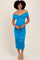 Blue Knotted Off Shoulder Ruched Midi Dress