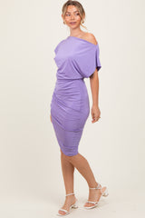Lavender One Shoulder Ruched Dress