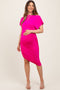 Fuchsia One Shoulder Ruched Maternity Dress