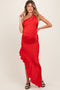 Red One Shoulder Asymmetrical Ruffle Maternity Dress