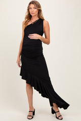 Royal Blue One Shoulder Asymmetrical Ruffle Maternity Dress