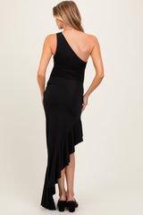 Royal Blue One Shoulder Asymmetrical Ruffle Maternity Dress