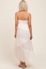 Cream Floral Sweetheart Neck Maternity Midi Dress