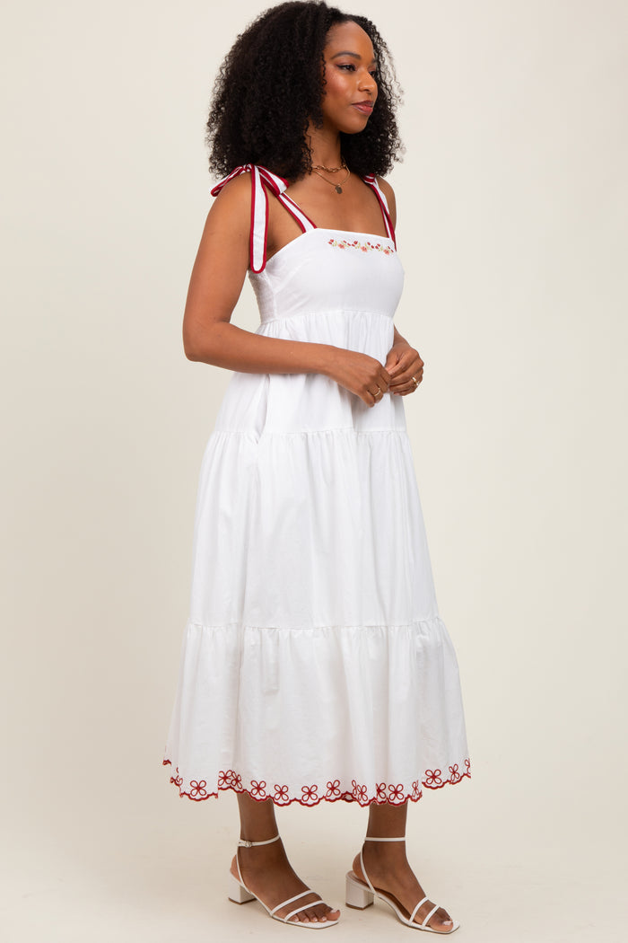 Ivory Embroidered Tiered Midi Dress