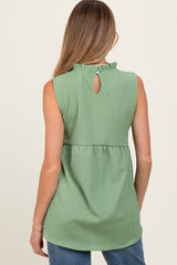 Light Olive Ruffle Mock Neck Maternity Sleeveless Blouse
