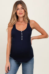 Navy Button Front Maternity Tank Top