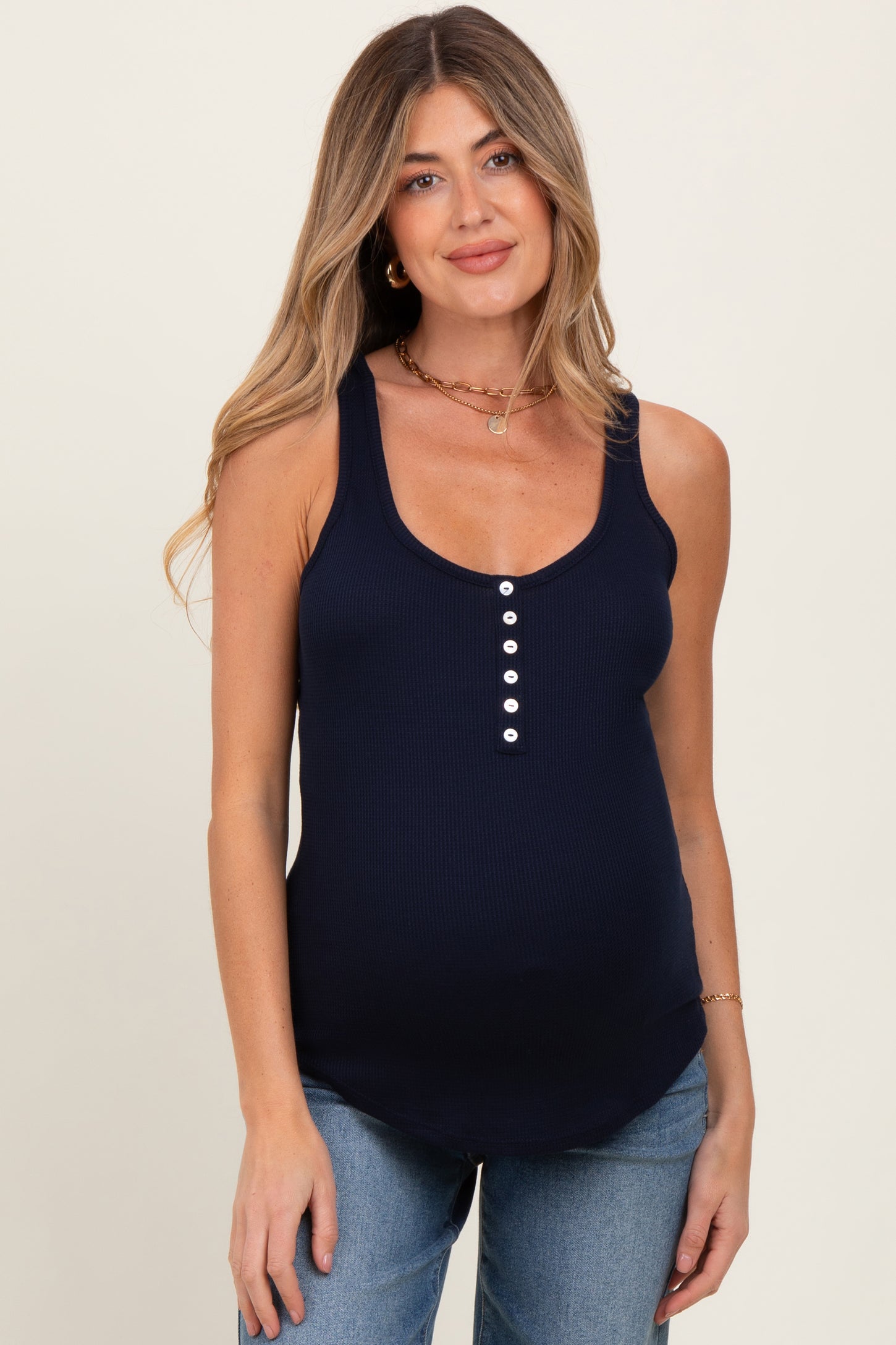 Navy Button Front Maternity Tank Top