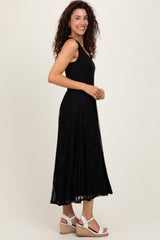 Black Solid Tank Top Lace Skirt Midi Dress