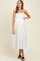 Ivory Polka Dot Shoulder Tie Maternity Midi Dress