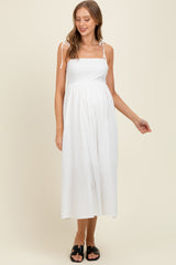 Ivory Polka Dot Shoulder Tie Maternity Midi Dress