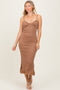 Mocha Lace Overlay Sweetheart Neckline Midi Dress