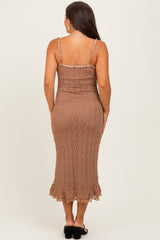 Mocha Lace Overlay Sweetheart Neckline Maternity Midi Dress
