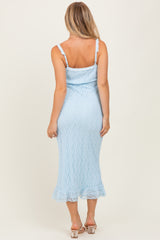 Light Blue Lace Overlay Sweetheart Neckline Midi Dress