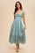 Light Olive Floral Smocked Ruffle Detail Midi Dress