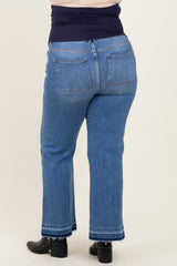Blue Raw Hem Distressed Ankle Wide Leg Maternity Plus Jeans