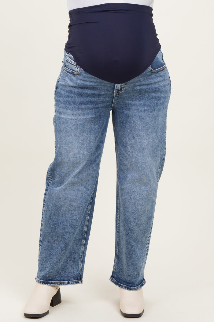 Blue Slim Ankle Barrel Leg Maternity Plus Jeans