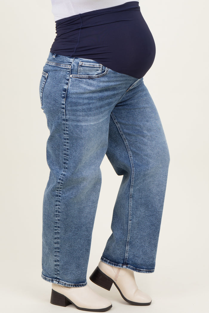 Blue Slim Ankle Barrel Leg Maternity Plus Jeans