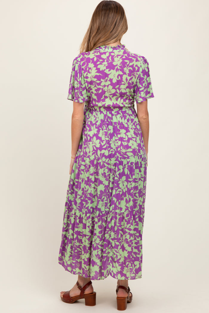 Mint Green Button Ruffle Detail Maternity Maxi Dress