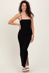 Black Lace Trim Side Slit Maternity Maxi Dress