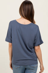 Dark Blue Oversized V-Neck Front Pocket Maternity T-Shirt