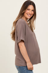 Taupe Oversized V-Neck Front Pocket Maternity T-Shirt