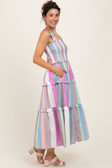 Lavender Wide Stripe Smocked Tiered Midi Dress
