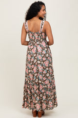 Mocha Floral Ruffle Detail Maternity Maxi Dress