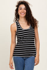 Black Striped Ribbed Fitted Tank Top