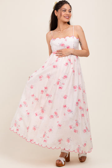 Pink Floral Scallop Edge Back Cutout Maternity Maxi Dress