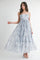 Blue Floral Scallop Edge Back Cutout Maxi Dress
