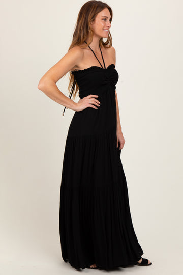 Black Smocked Halter Tiered Maxi Dress