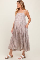 Grey Tiered Sleeveless Maternity Maxi Dress