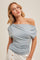 Light Blue Asymmetrical Neck Line Ruched Knit Top
