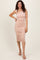 Light Taupe Asymmetrical Neckline Ruched Midi Dress