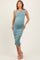 Light Olive Asymmetrical Neckline Ruched Maternity Midi Dress