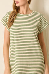 Olive Striped Midi T-Shirt Dress