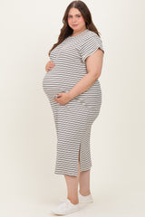 Black Striped Maternity Plus Midi T-Shirt Dress