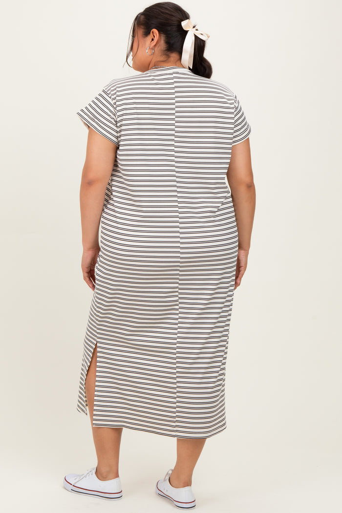 Black Striped Plus Midi T-Shirt Dress
