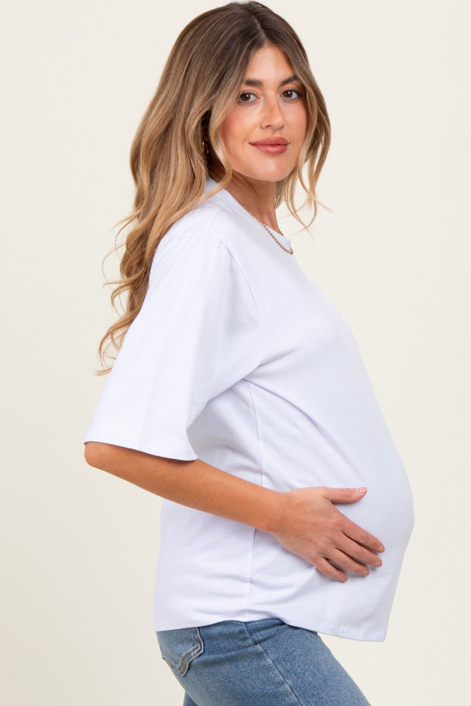 White Crew Neck Oversized Maternity Tee