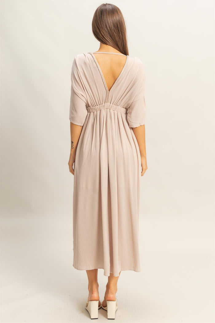 Beige V-Neck Braid Detail Maxi Dress