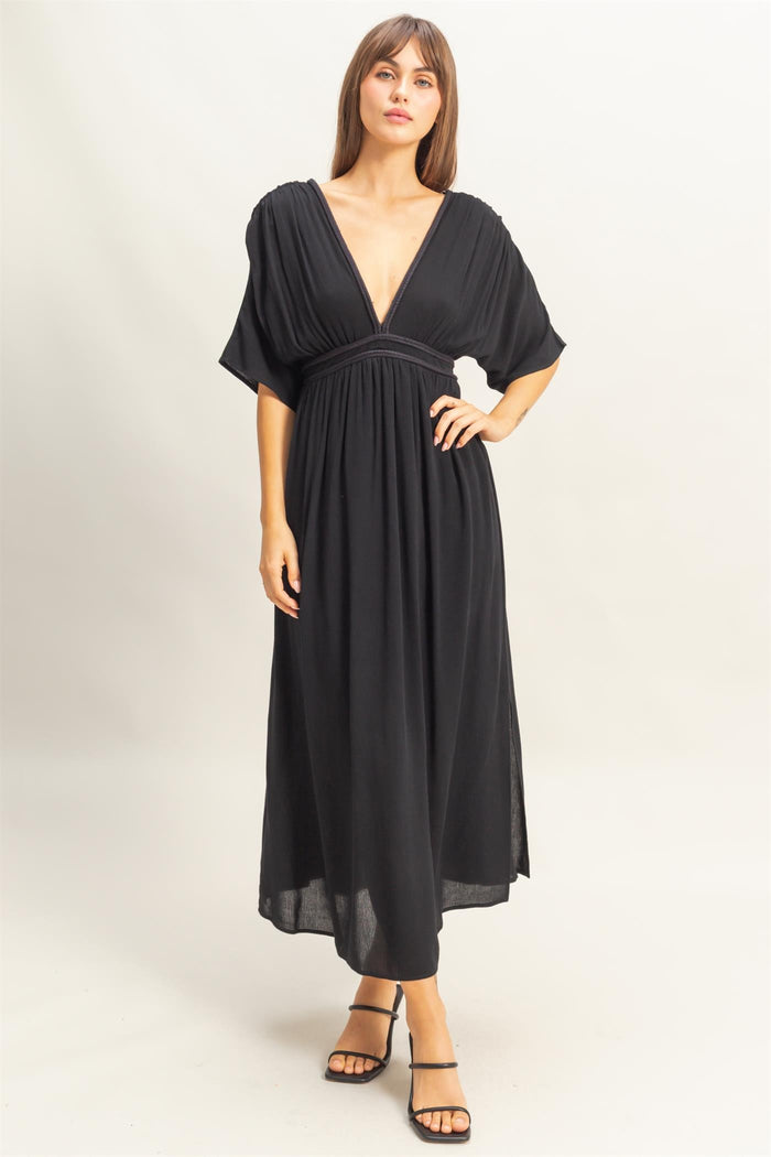 Black V-Neck Braid Detail Maxi Dress