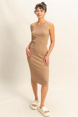 Taupe Ribbed Sleeveless Midi Dress