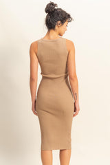 Taupe Ribbed Sleeveless Midi Dress