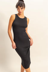 Black Ribbed Sleeveless Midi Dress